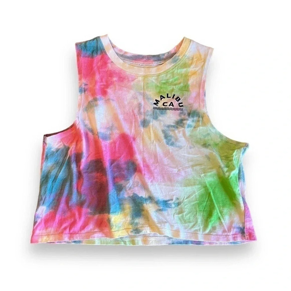 Cold Crush Malibu Retro 80s 90s Tie Dye Cropped Tank Top Size Small - Picture 2 of 4